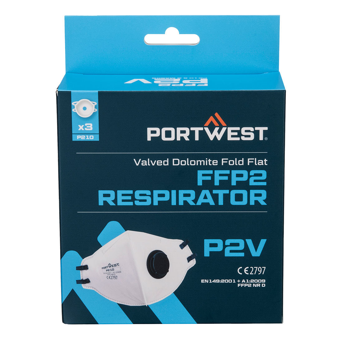 Valved Dolomite Fold Flat Respirator (Pk3) White P210 - FFP2
