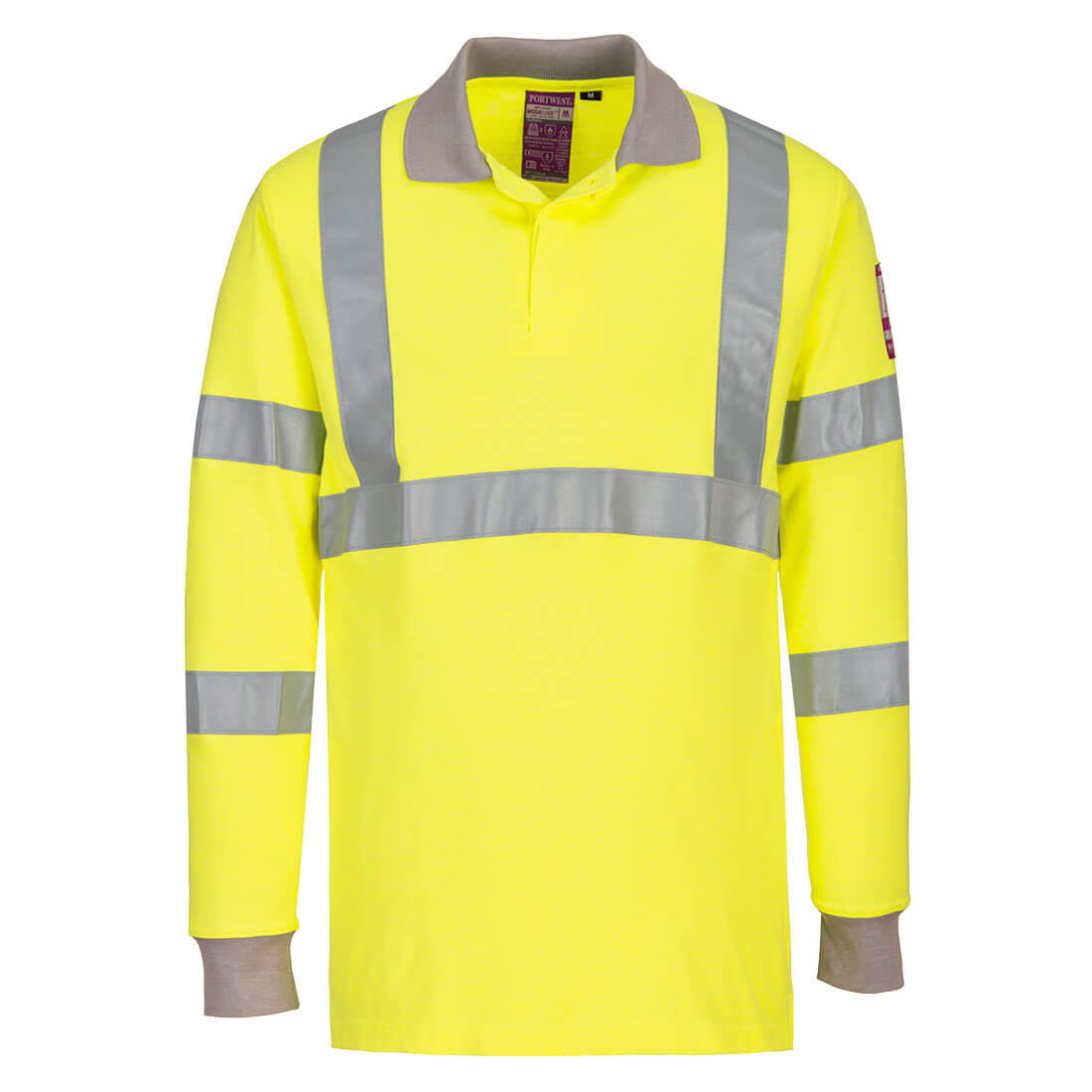 Flame Resistant Anti-Static Hi-Vis Long Sleeve Polo Shirt  (FR77)