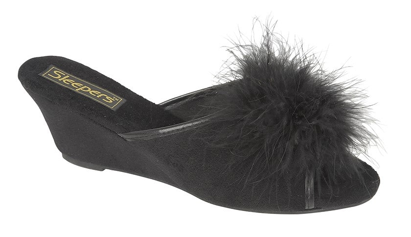 SLEEPERS ANNE Jewelled Rosette Boa Mule Slipper  (LS857A)
