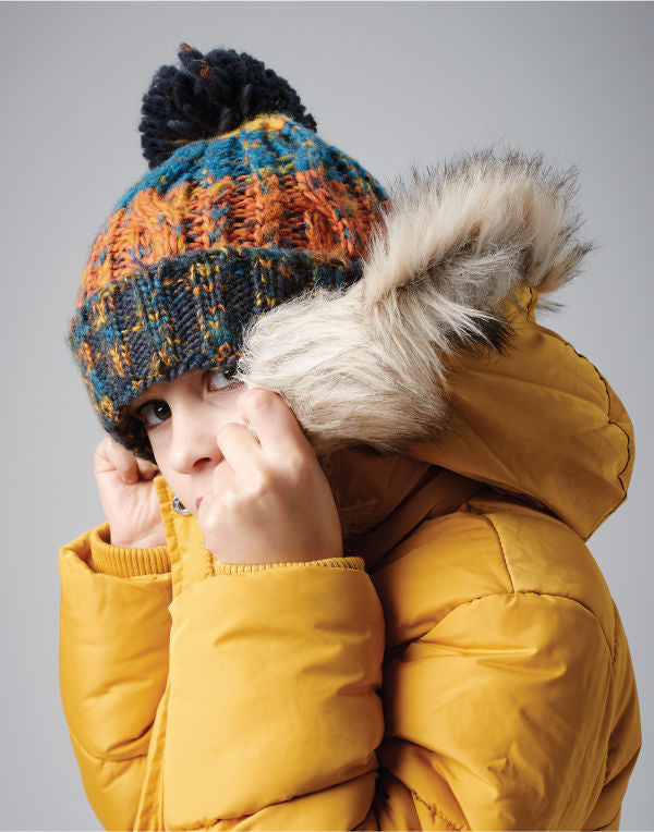 Beechfield  Junior Corkscrew Pom Beanie TearAway label for ease of rebranding (B486B)