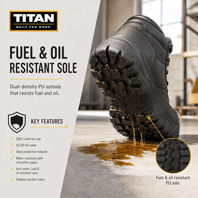 Titan Argon S3 SR FO Safety Boots, Steel Toe Cap Work Boots, Protective Midsole, Anti-Slip, Anti-Static, Fuel & Oil Resistant, Lightweight Microfiber Upper, EN ISO 20345:2022, UK Sizes 2-15