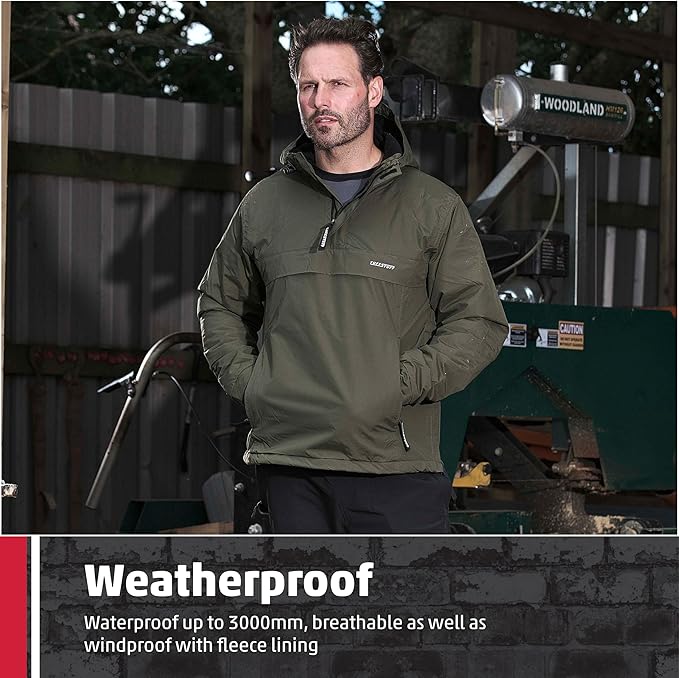 TuffStuff 296 - Sutherland Lined Windbreaker - Waterproof, Windproof & Breathable - Adjustable Hood & Reflective Details - with Fleece Lining & Taped Seams - Lightweight Mens Jacket
