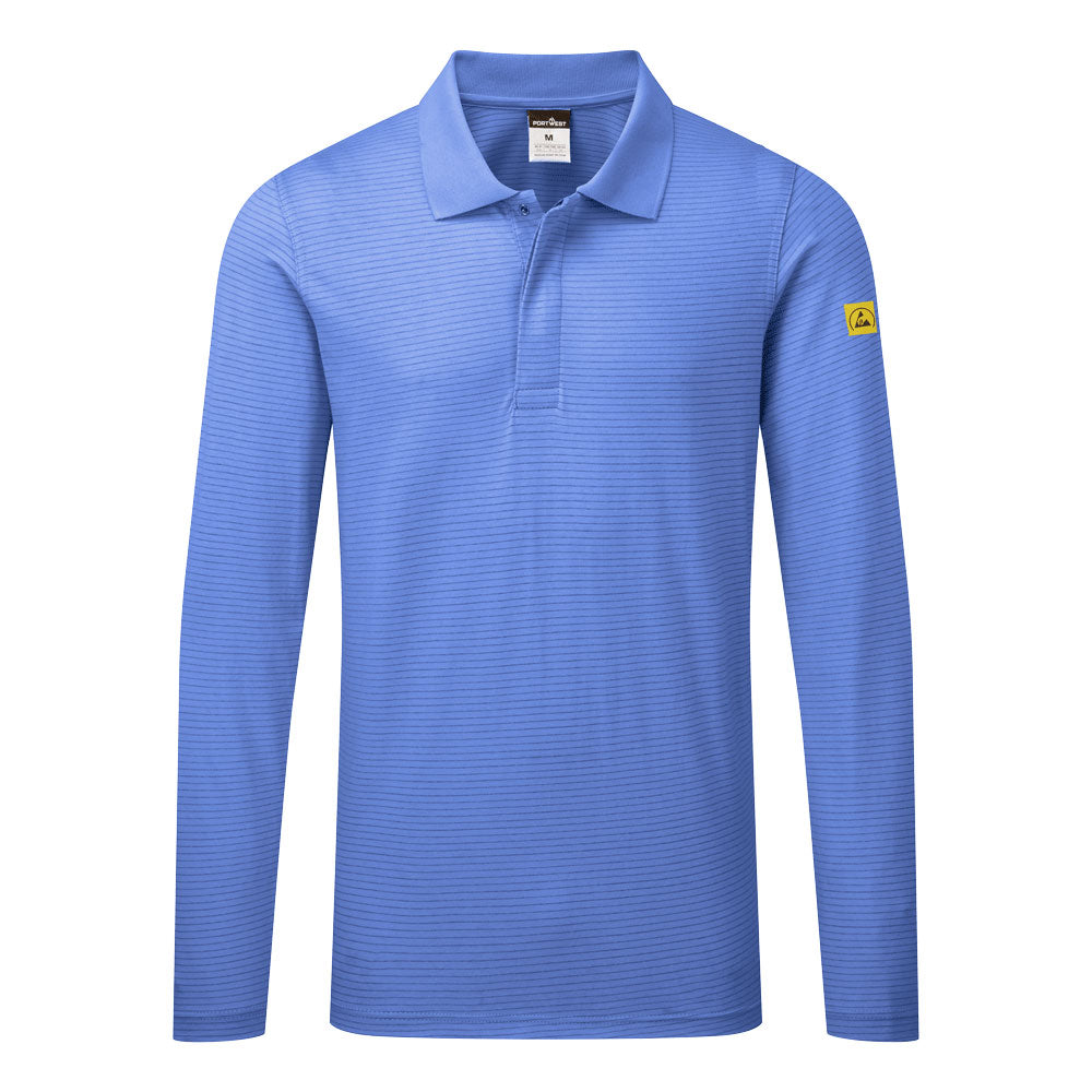 AS23 Anti-Static ESD Long Sleeve Polo Shirt – Lightweight,