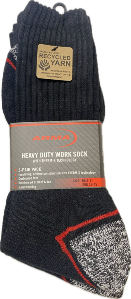 ASCK001 3-Pack Heavy Duty Work Socks – Therm-X Insulated, Cushioned Heel & Toe, Eco-Friendly Yarn