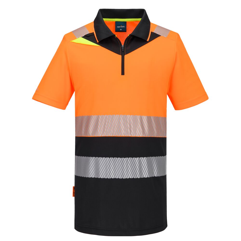 DX435 - DX4 Hi-Vis Zip Class 1 Polo Shirt S/S Orange/Black, Yellow/Black