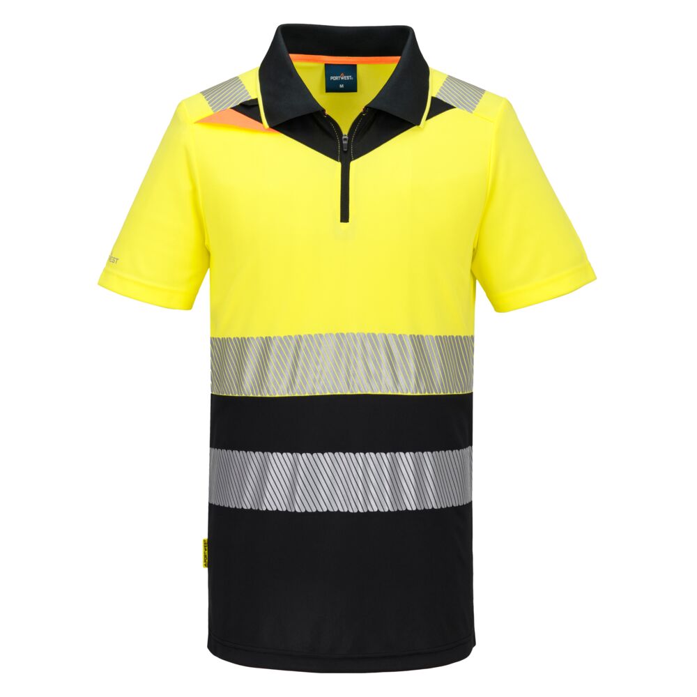 DX435 - DX4 Hi-Vis Zip Class 1 Polo Shirt S/S Orange/Black, Yellow/Black