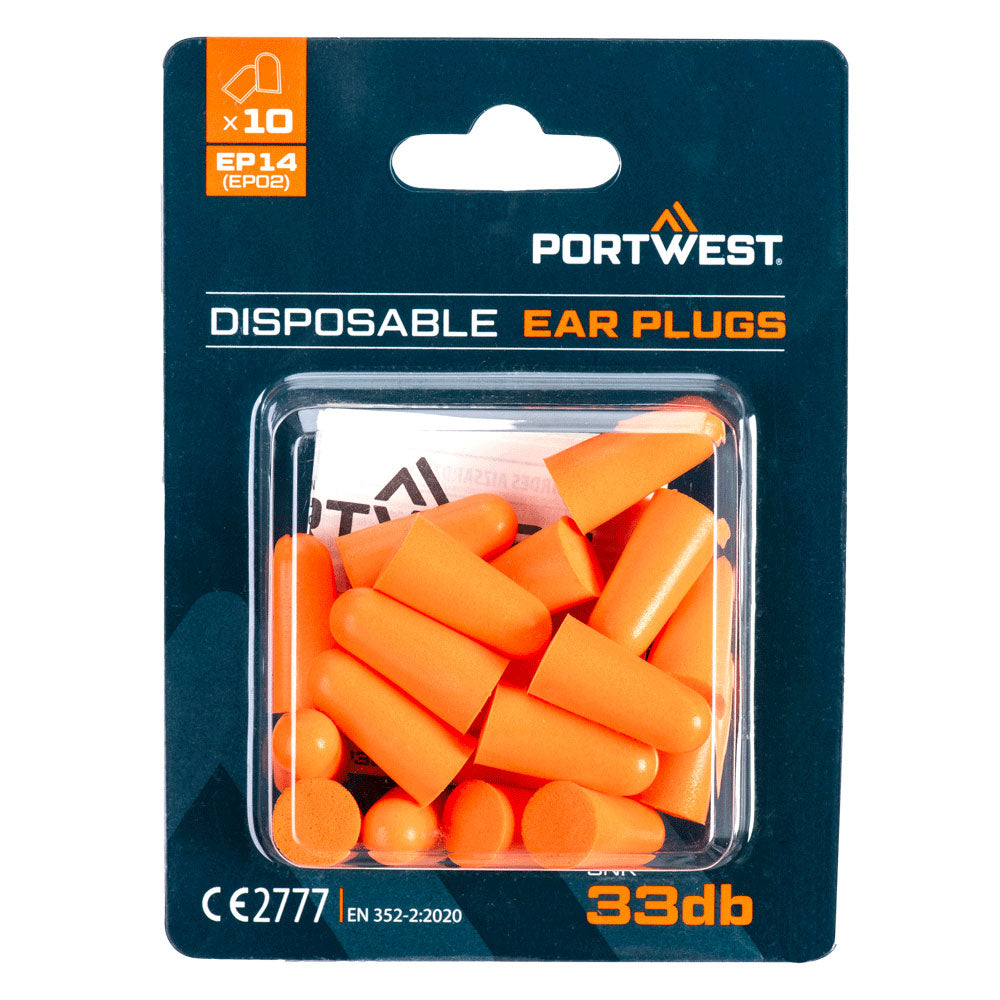 PU Foam Ear Plugs Blister Pack (10 Pairs) Orange EP14