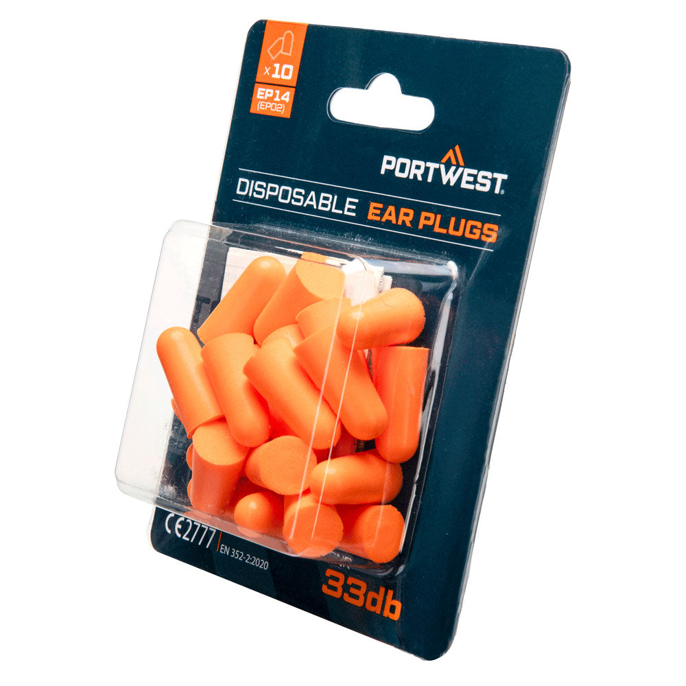 PU Foam Ear Plugs Blister Pack (10 Pairs) Orange EP14