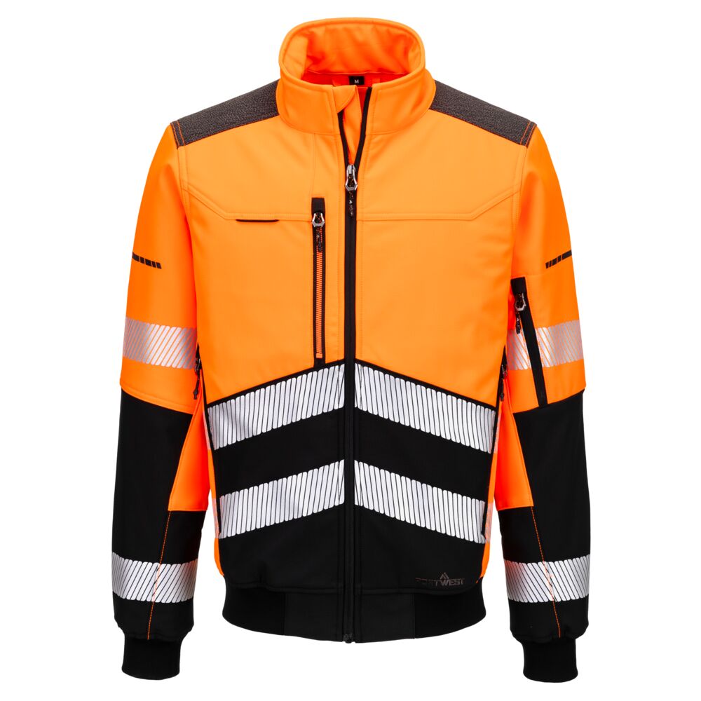 EV468 - EV4 Hi-Vis Softshell Bomber (3L) Orange/Black, Yellow/Black