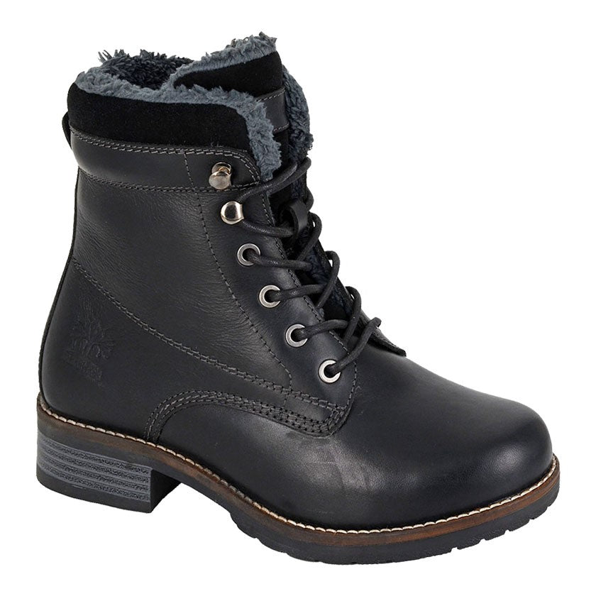 L 032 Woodland Leather Lace/Zip High Ankle Country Boots Faux Fur Warm Lining