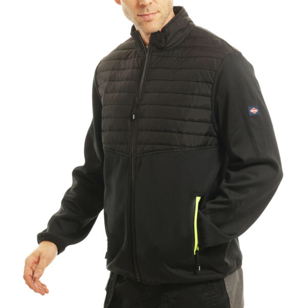 Lee Cooper LCJKT460BLK Padded Work Jacket – Thermal Quilted, Hi Vis Zip Pockets, Wind-Resistant - BLACK
