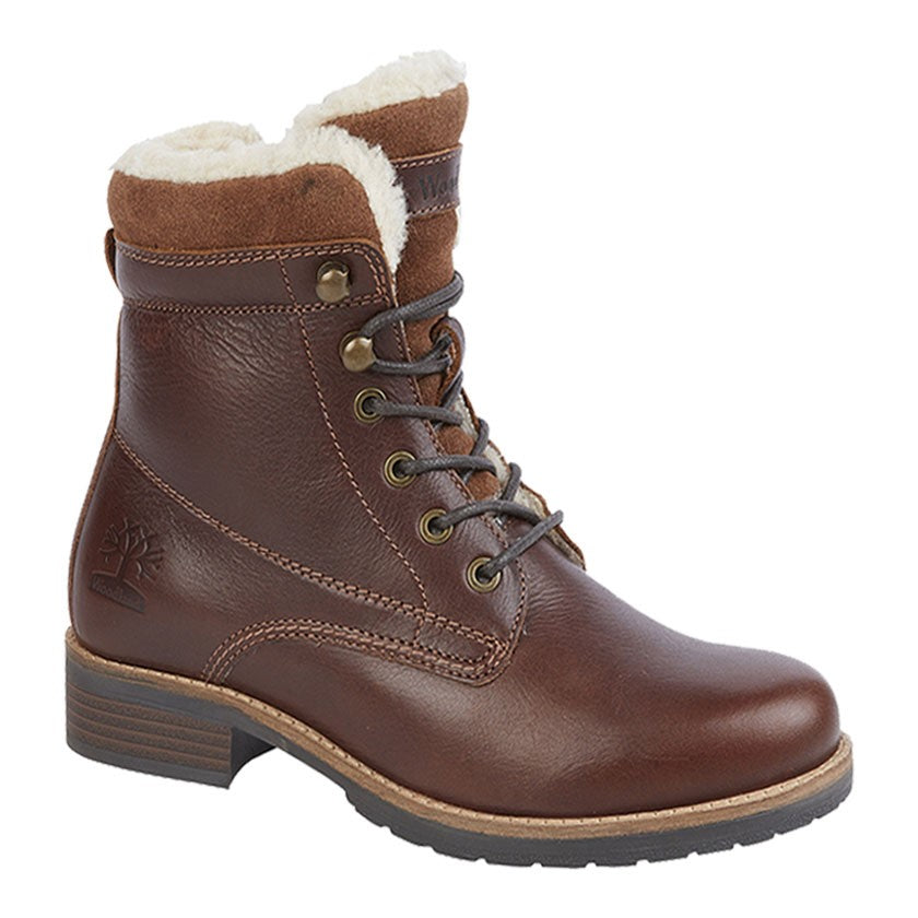 L 032 Woodland Leather Lace/Zip High Ankle Country Boots Faux Fur Warm Lining