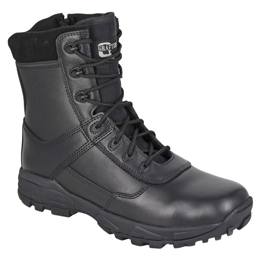 Grafters Mens Tiger Full Grain Leather Combat Boot M 135A Black
