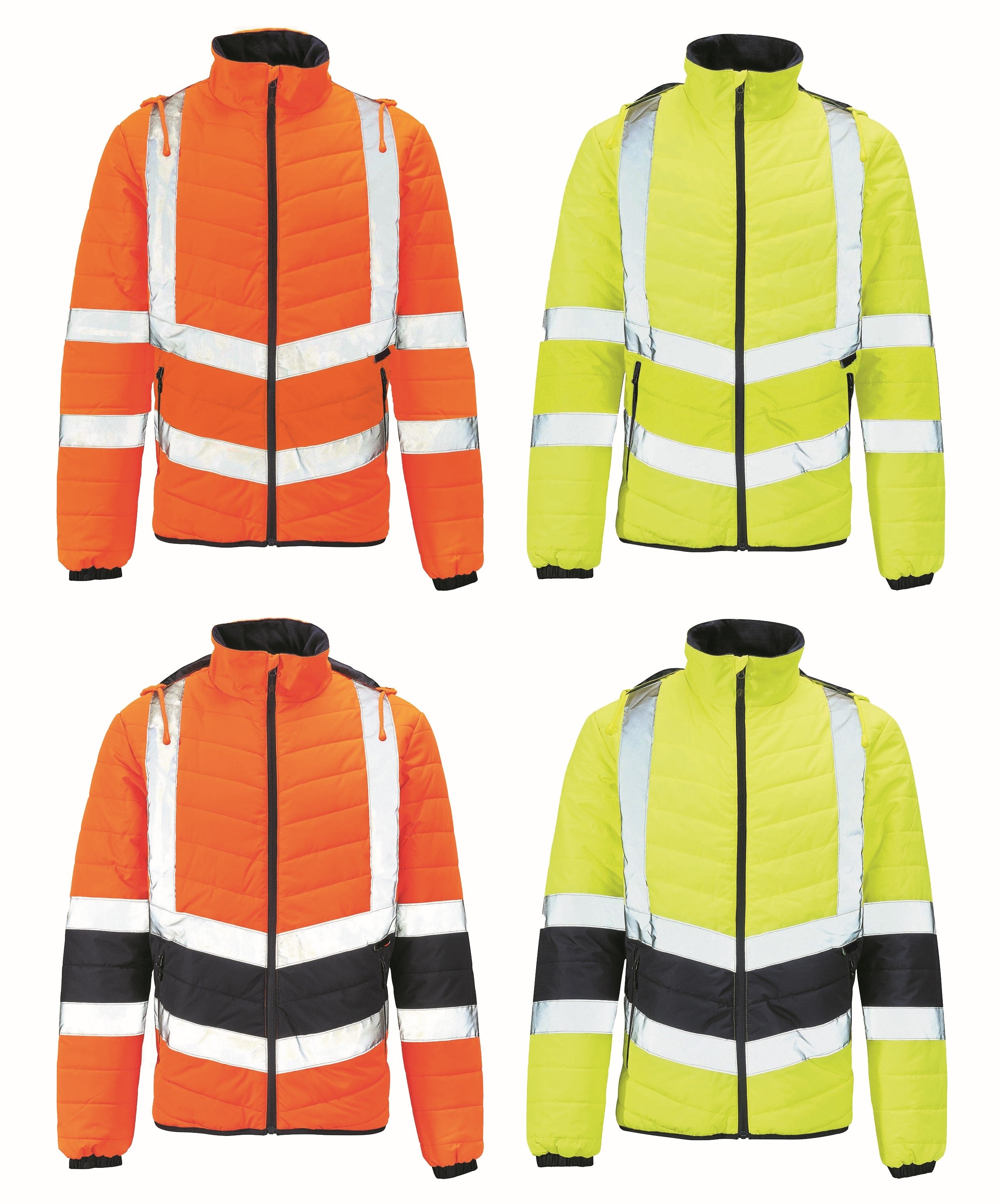 Hi vis Puffer Jacket Lightweight Winter Work Coat with Conceal Hood Class 3