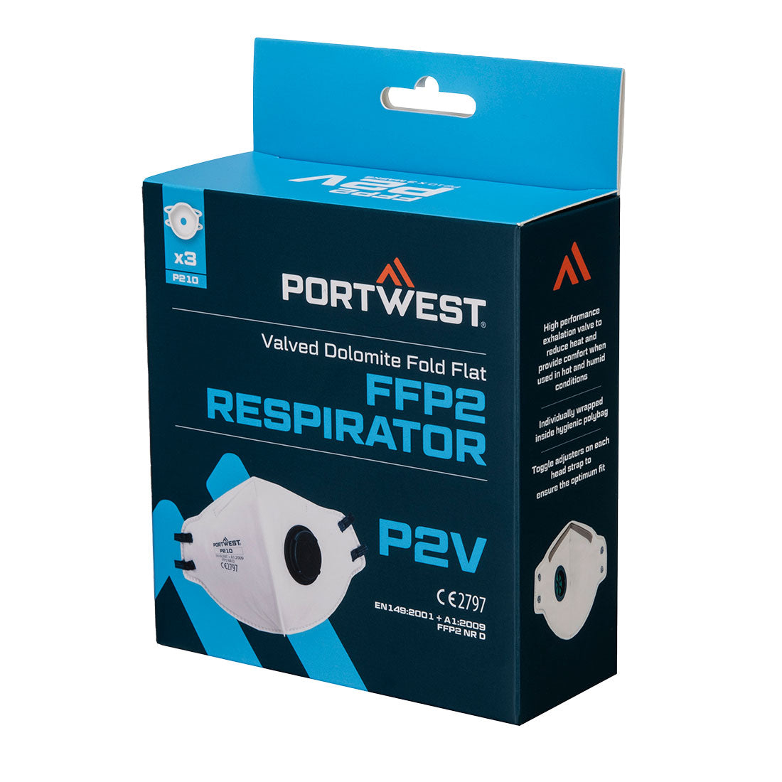 Valved Dolomite Fold Flat Respirator (Pk3) White P210 - FFP2