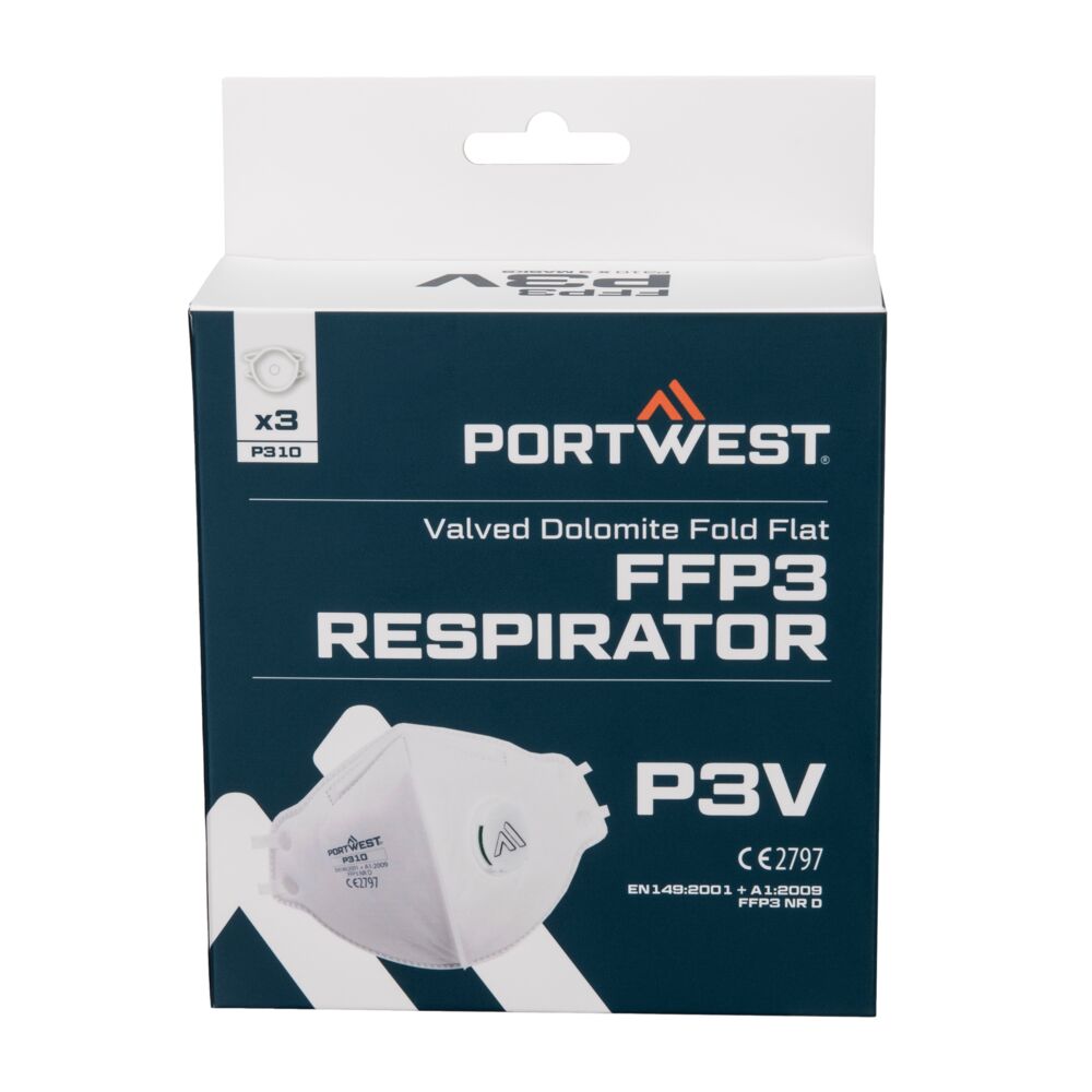 Valved Dolomite Fold Flat Respirator (Pk3) White P310 - FFP3