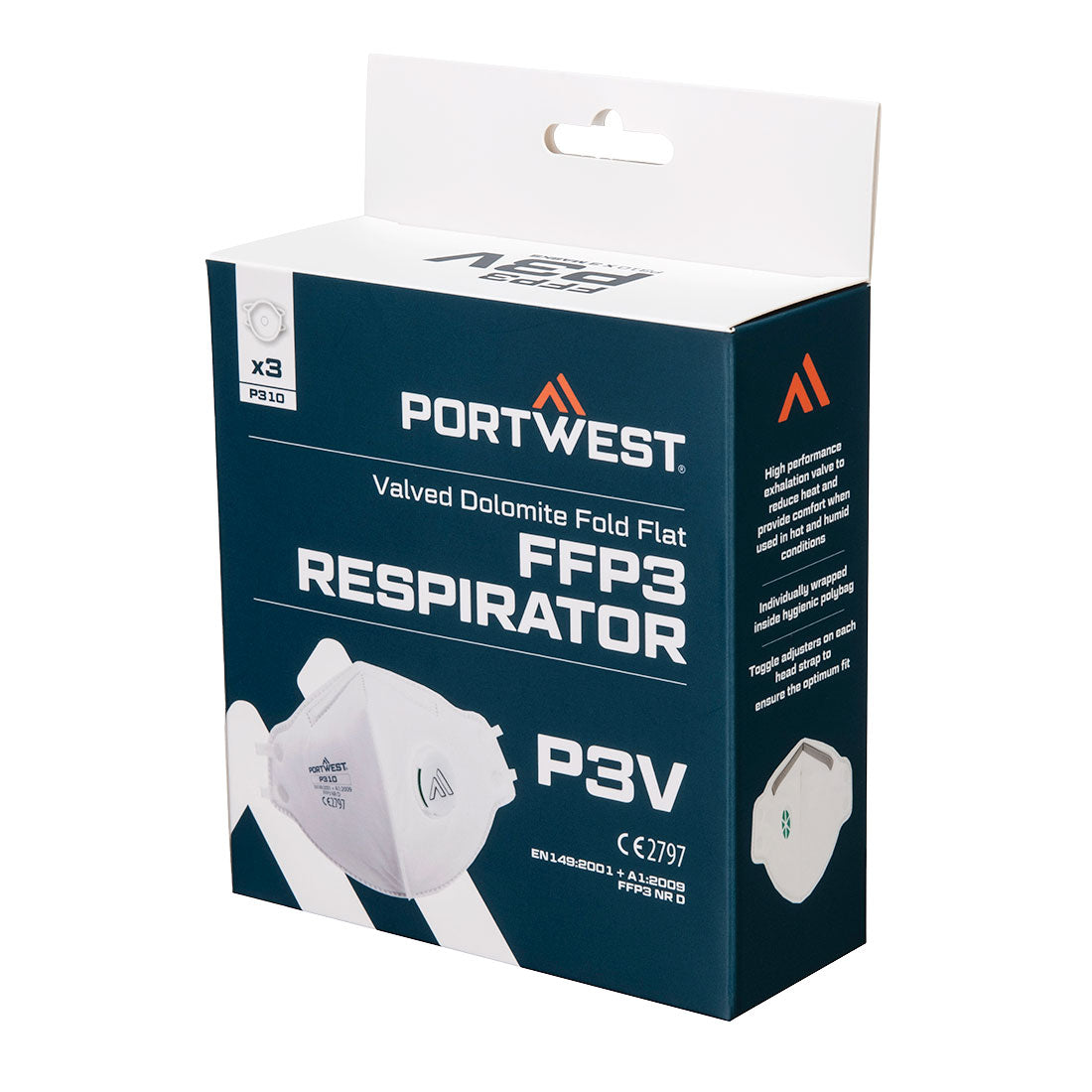 Valved Dolomite Fold Flat Respirator (Pk3) White P310 - FFP3