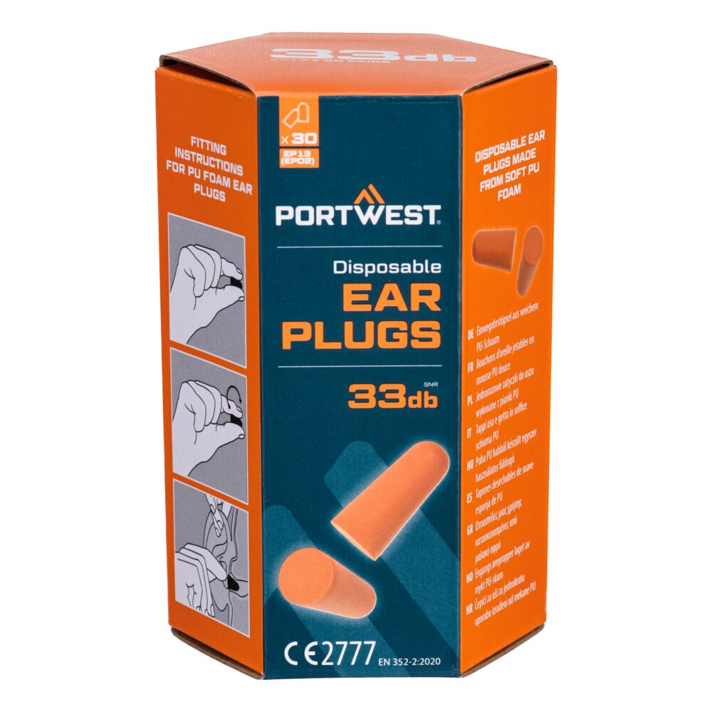 Portwest EP13 - PU Foam Ear Plugs (30 Pairs) Orange