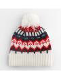 Retro Ski Beanie with Fair Isle Pattern, Fleece Lining & Pom Pom