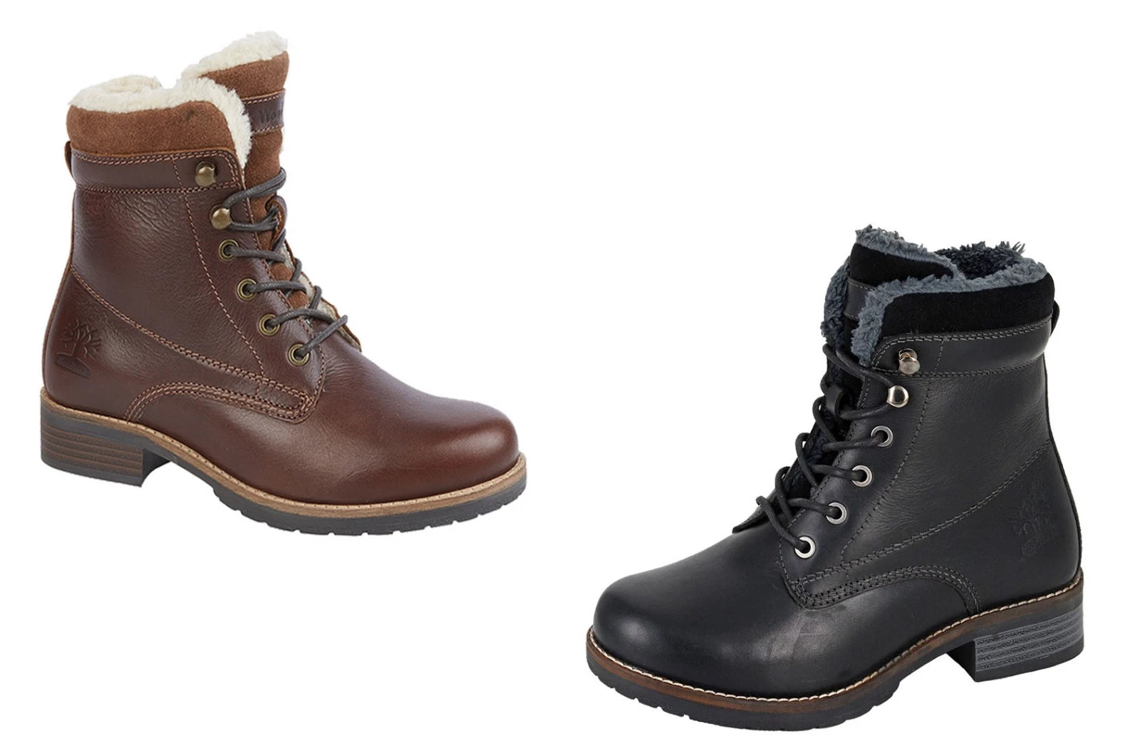 L 032 Woodland Leather Lace/Zip High Ankle Country Boots Faux Fur Warm Lining