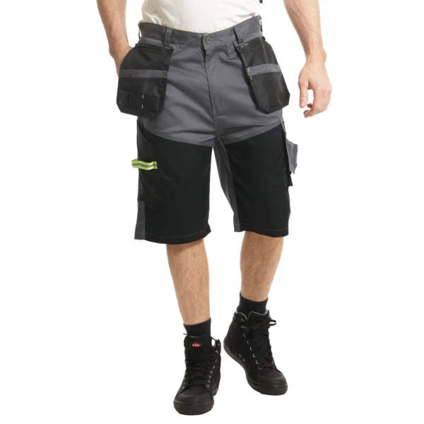 Lee Cooper Workwear LCSHO812 Hi Vis Detail Stretch Multi Pocket Work Holster Cargo Shorts