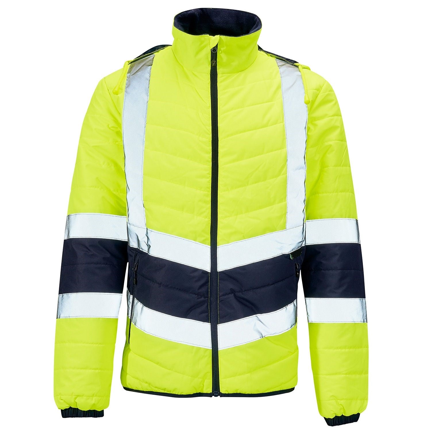 Hi vis Puffer Jacket Lightweight Winter Work Coat with Conceal Hood Class 3