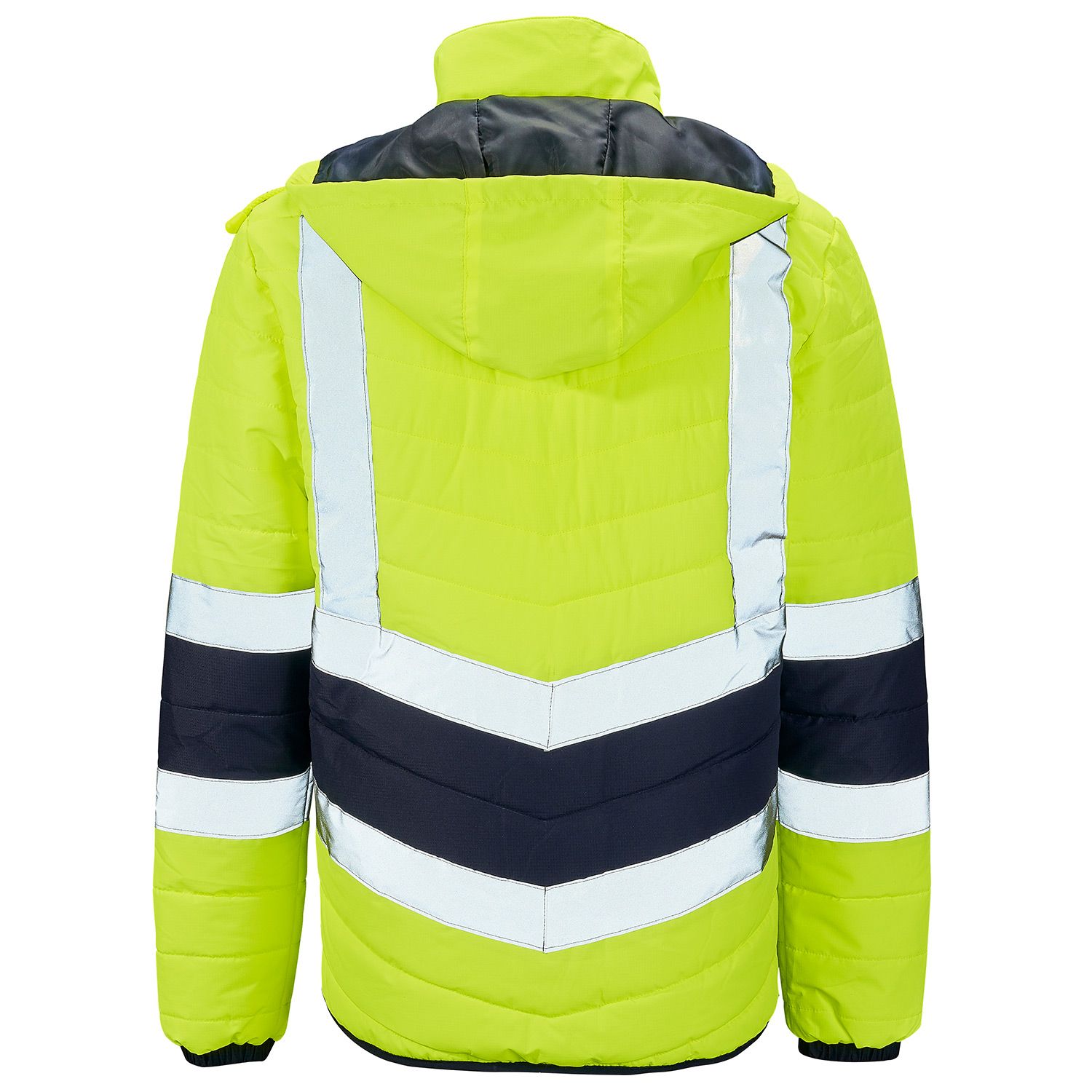 Hi vis Puffer Jacket Lightweight Winter Work Coat with Conceal Hood Class 3
