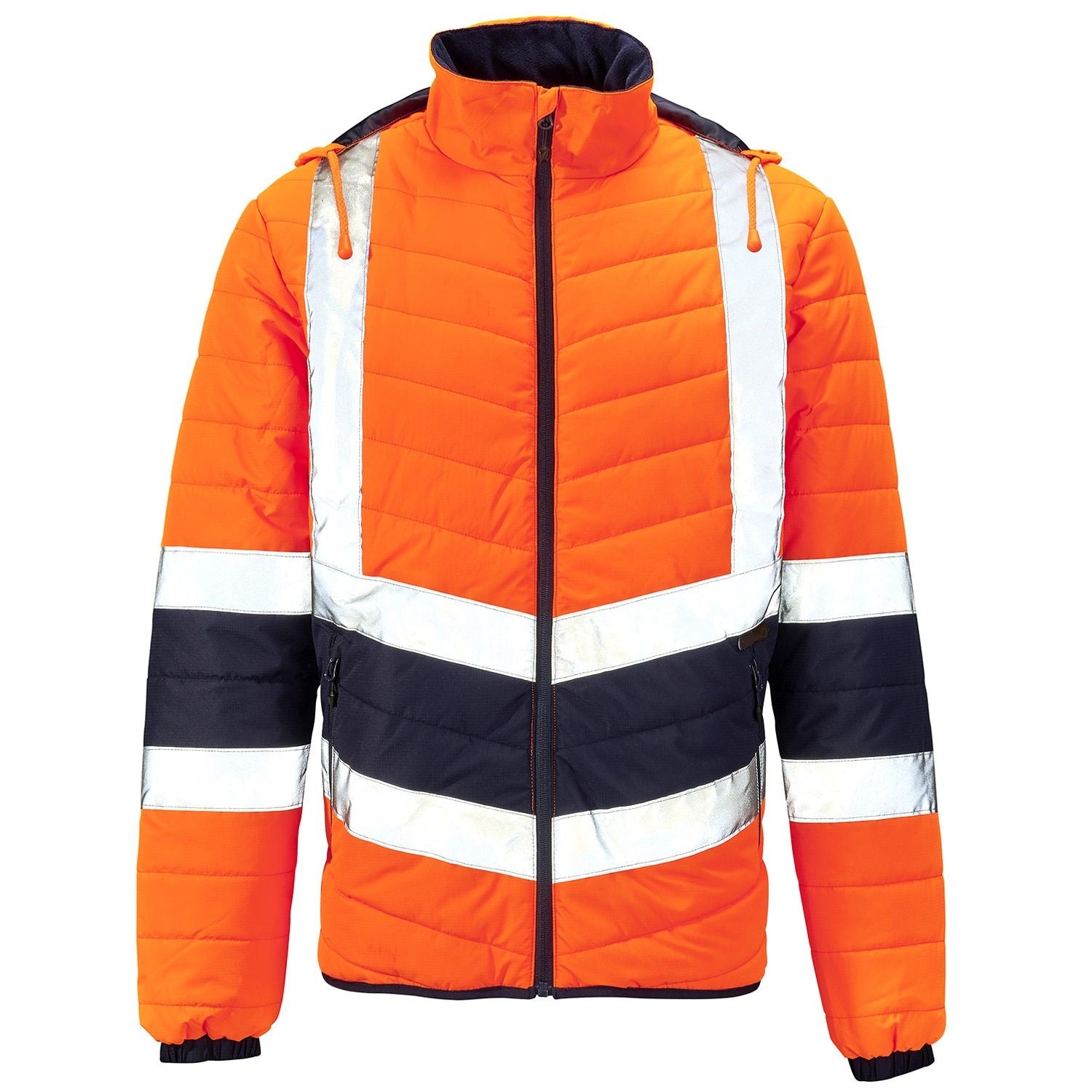 Hi vis Puffer Jacket Lightweight Winter Work Coat with Conceal Hood Class 3