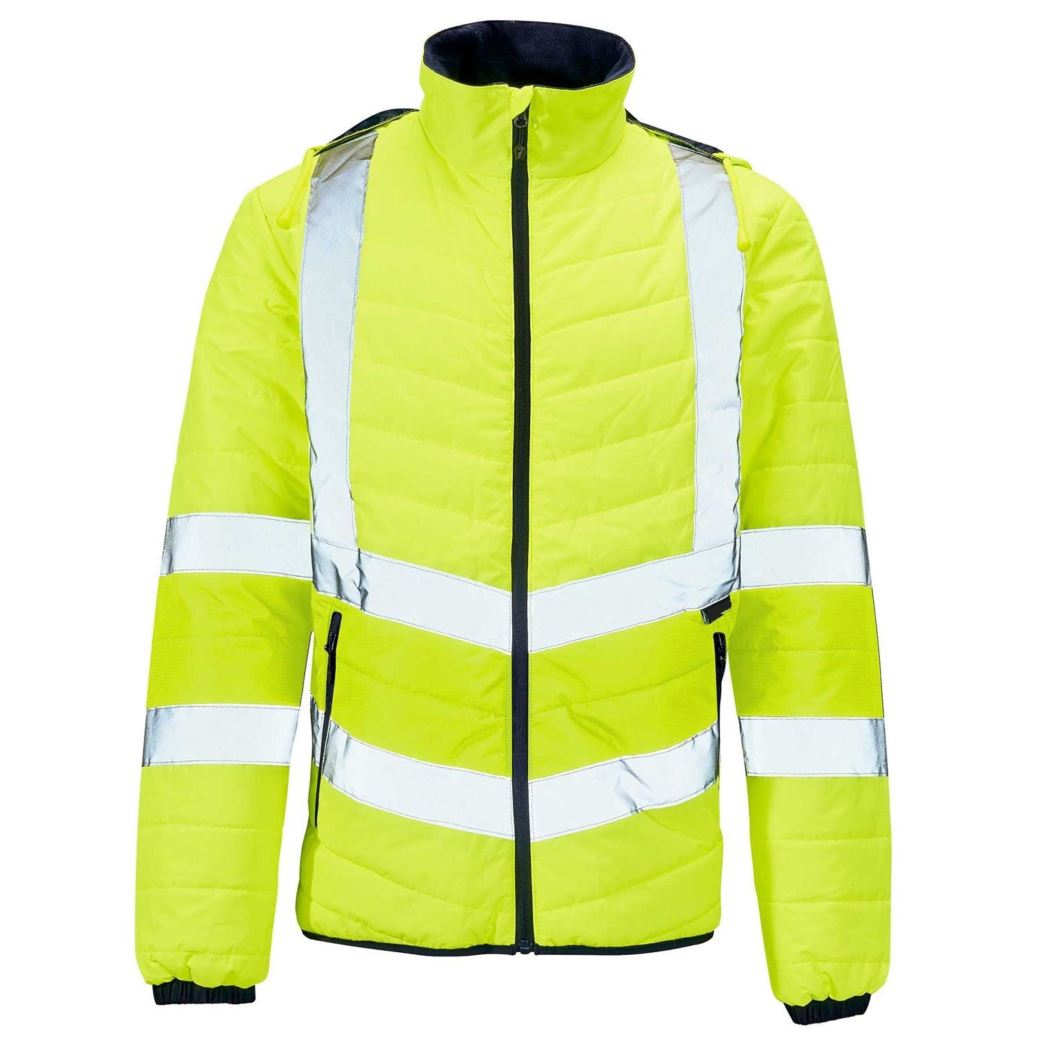 Hi vis Puffer Jacket Lightweight Winter Work Coat with Conceal Hood Class 3