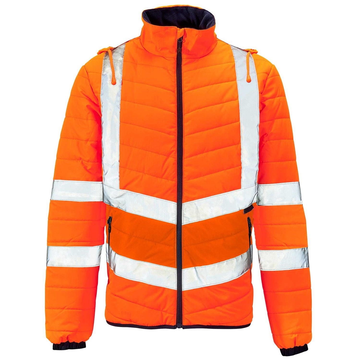 Hi vis Puffer Jacket Lightweight Winter Work Coat with Conceal Hood Class 3