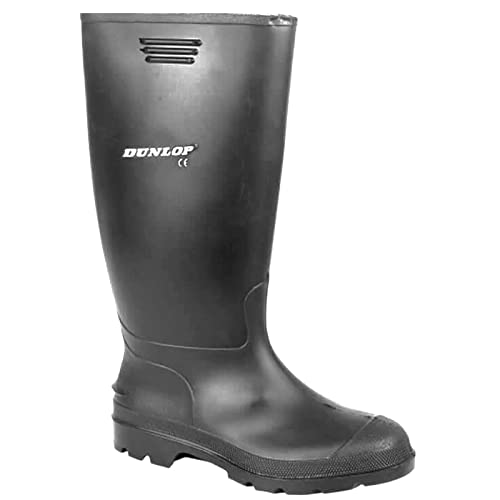 DUNLOP BLACK AND GREEN FULLY WATERPROOF WELLIES, Size UK 9