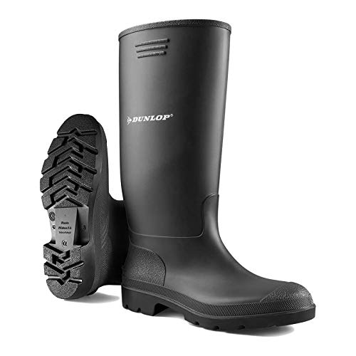 DUNLOP BLACK AND GREEN FULLY WATERPROOF WELLIES, Size UK 9