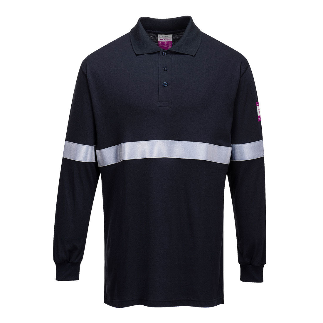 Flame Resistant Anti-Static Long Sleeve Polo Shirt with Reflective Tape  (FR03)