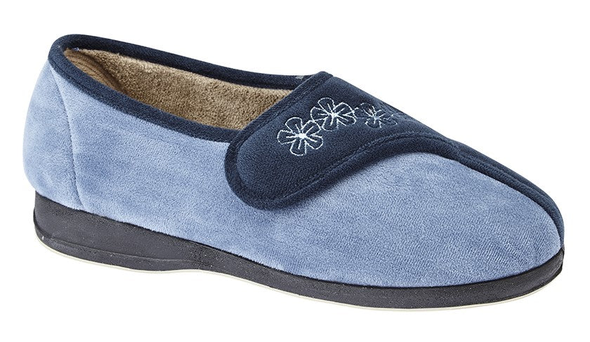 SLEEPERS GEMMA Touch Fastening Embroidered Slipper  (LS352C)